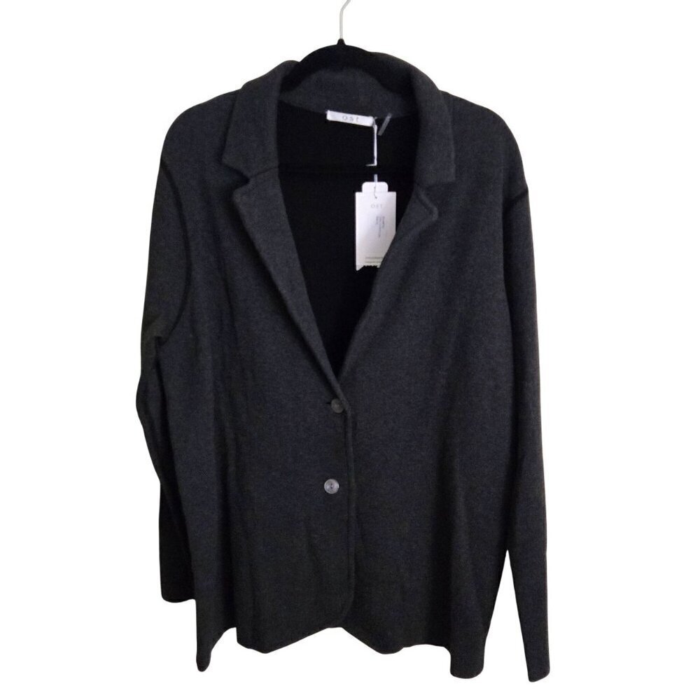 OST NWT Charcoal Cotton Cashmere Blend Sweater Blazer 2 Button Closure Size XL